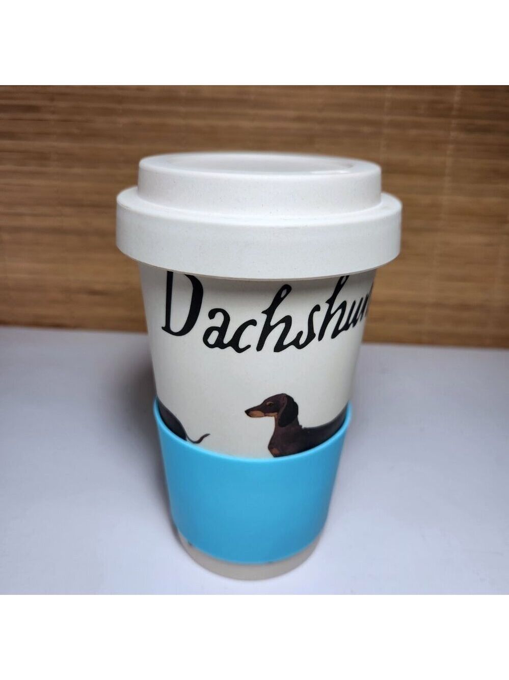 Milly Green Dachshund Tumbler with Lid and Silicone Sleeve British Design